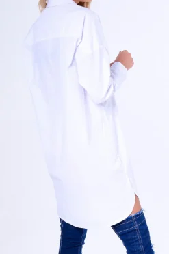 Rebellious Fashion White Stud Detail Oversized Shirt Dress - Ivona