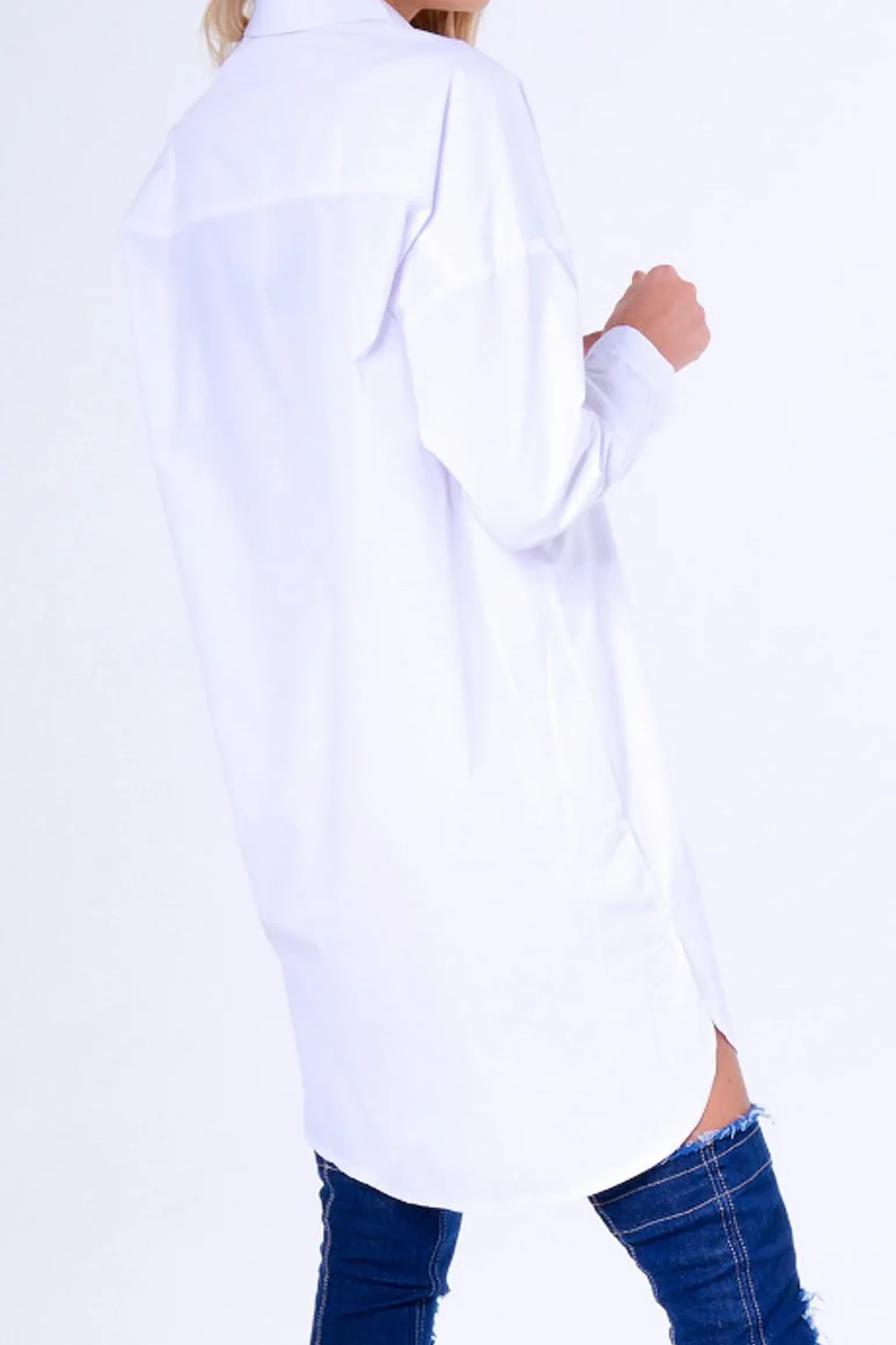 Rebellious Fashion White Stud Detail Oversized Shirt Dress - Ivona