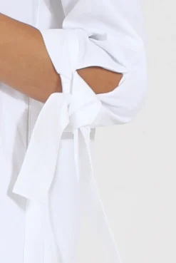 Rebellious Fashion White Suede Tie Cuff Oversized Shirt Dress - Deborah