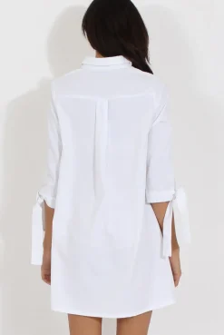 Rebellious Fashion White Suede Tie Cuff Oversized Shirt Dress - Deborah
