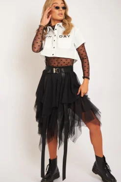 Rebellious Fashion White Sunday Slogan Cropped Shirt - Blaike
