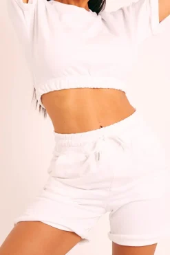 Rebellious Fashion White Sweat Top Shorts Loungewear Co-ord - Indee
