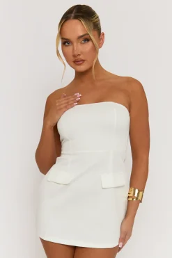 Rebellious Fashion White Tailored Bandeau Mini Dress - Sussana