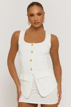 Rebellious Fashion White Tailored Waistcoat and Skirt Co-ord Set - Louella