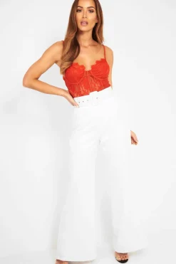 Rebellious Fashion White Tailored Wide Leg Belted Trousers - Chenelle