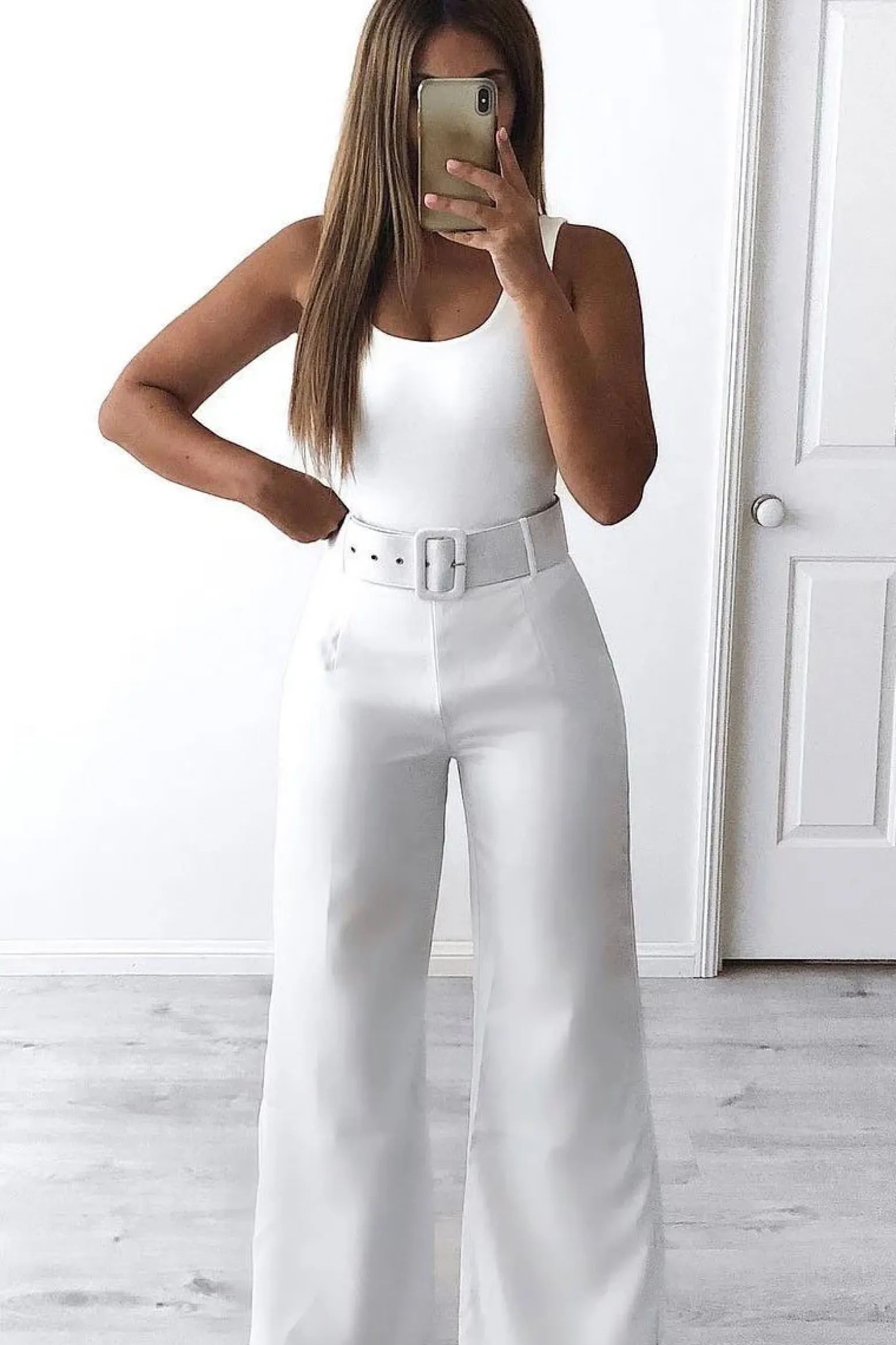 Rebellious Fashion White Tailored Wide Leg Belted Trousers - Chenelle