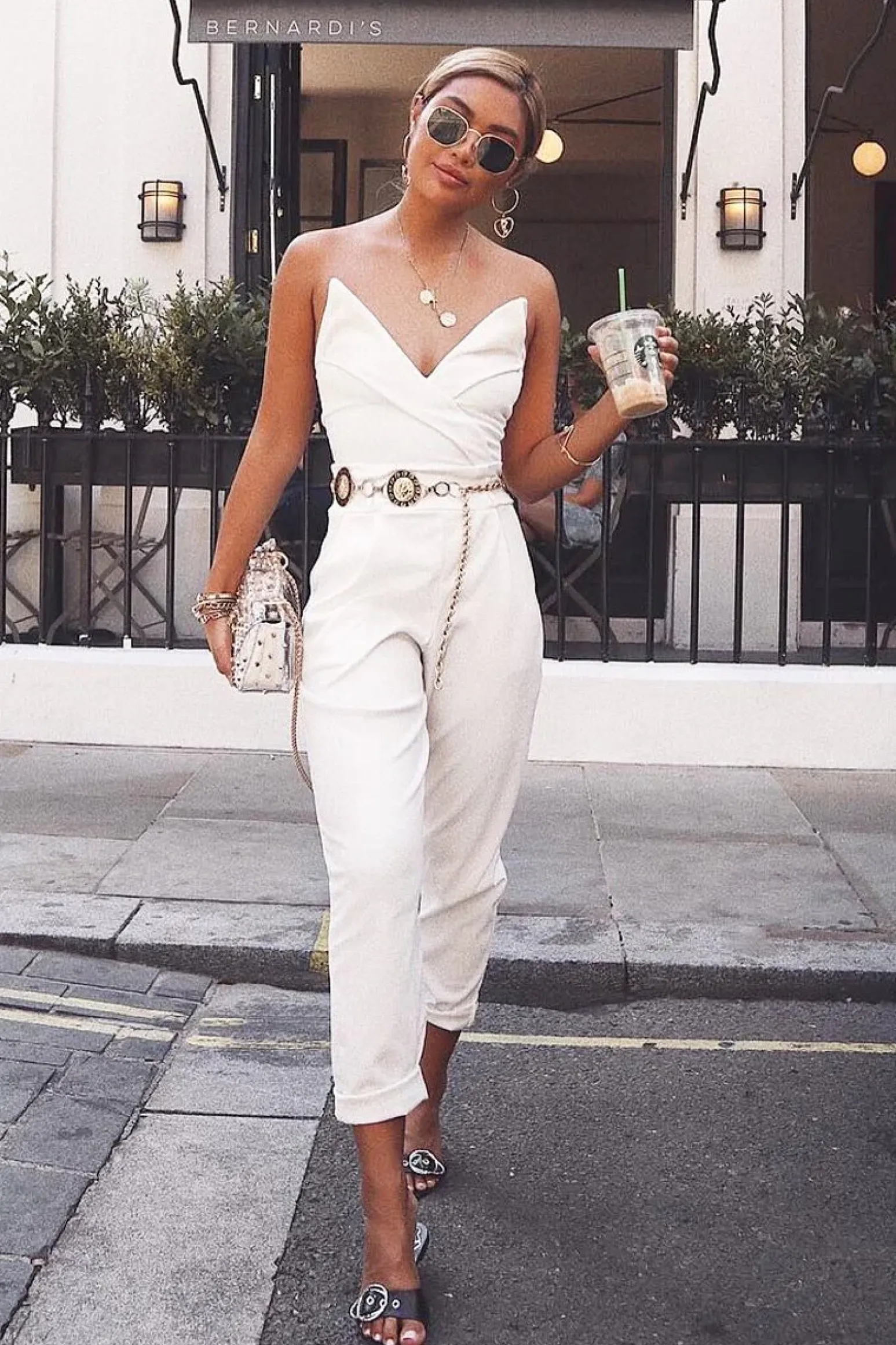 Rebellious Fashion White Tapered Belted Cigarette Trousers - Myasia