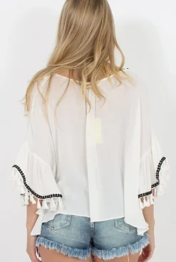 Rebellious Fashion White Tassel Blouse - Maddey