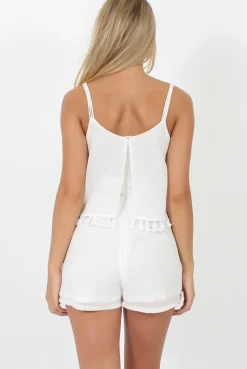 Rebellious Fashion White Tassel Layered Playsuit - Charlie