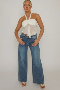 Rebellious Fashion White Textured Halterneck Cami Top - Martina
