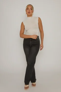Rebellious Fashion White Textured High Neck Top - Greta