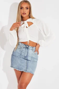 Rebellious Fashion White Tie Bow Crop Top - Izzie