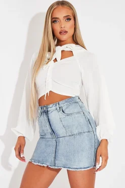 Rebellious Fashion White Tie Bow Crop Top - Izzie