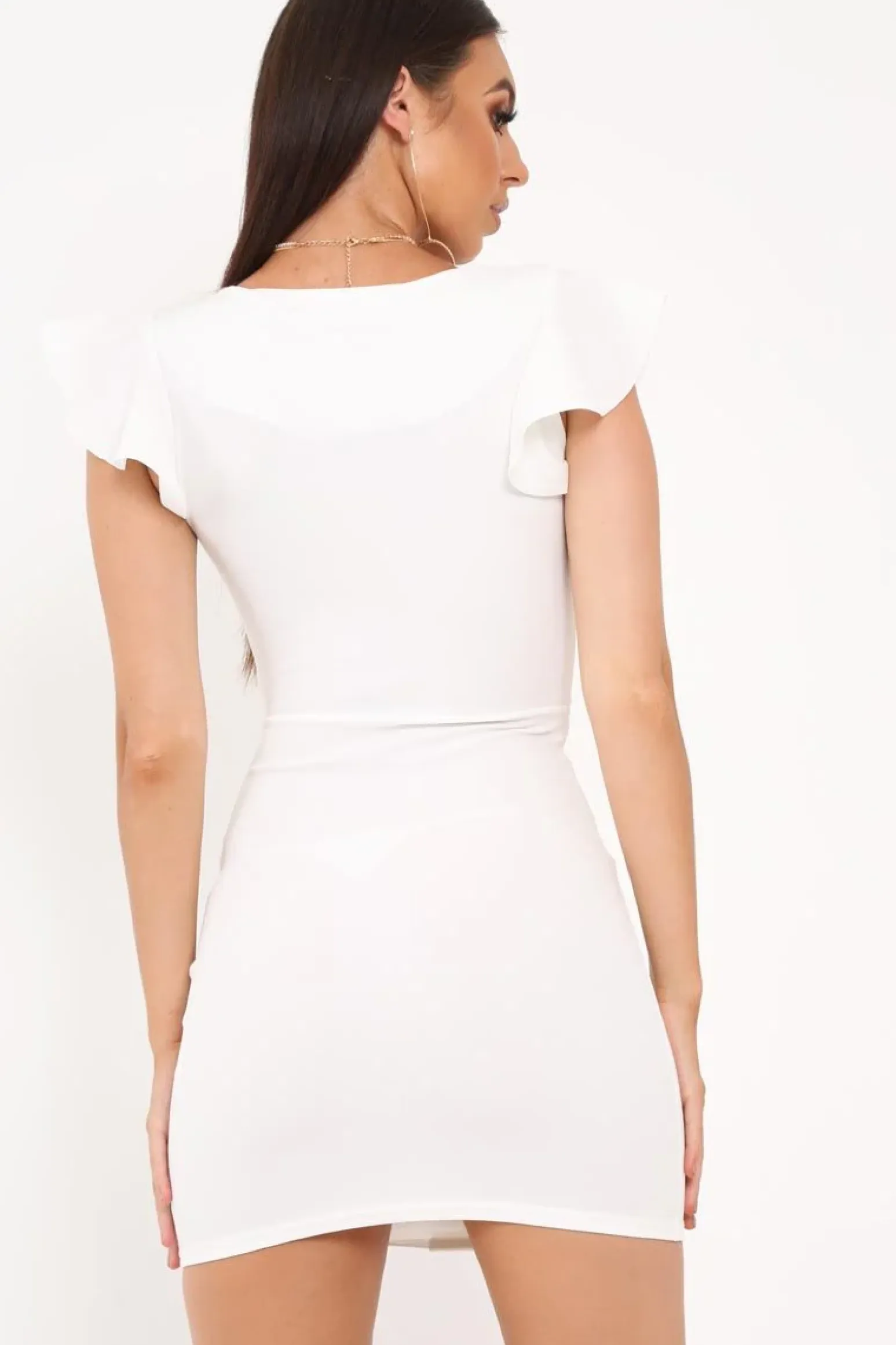 Rebellious Fashion White Tie Button Front Bodycon Dress - Aaira