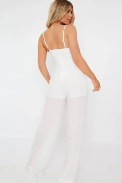 Rebellious Fashion White Tie Detail Wide Leg Jumpsuit - Josilyn