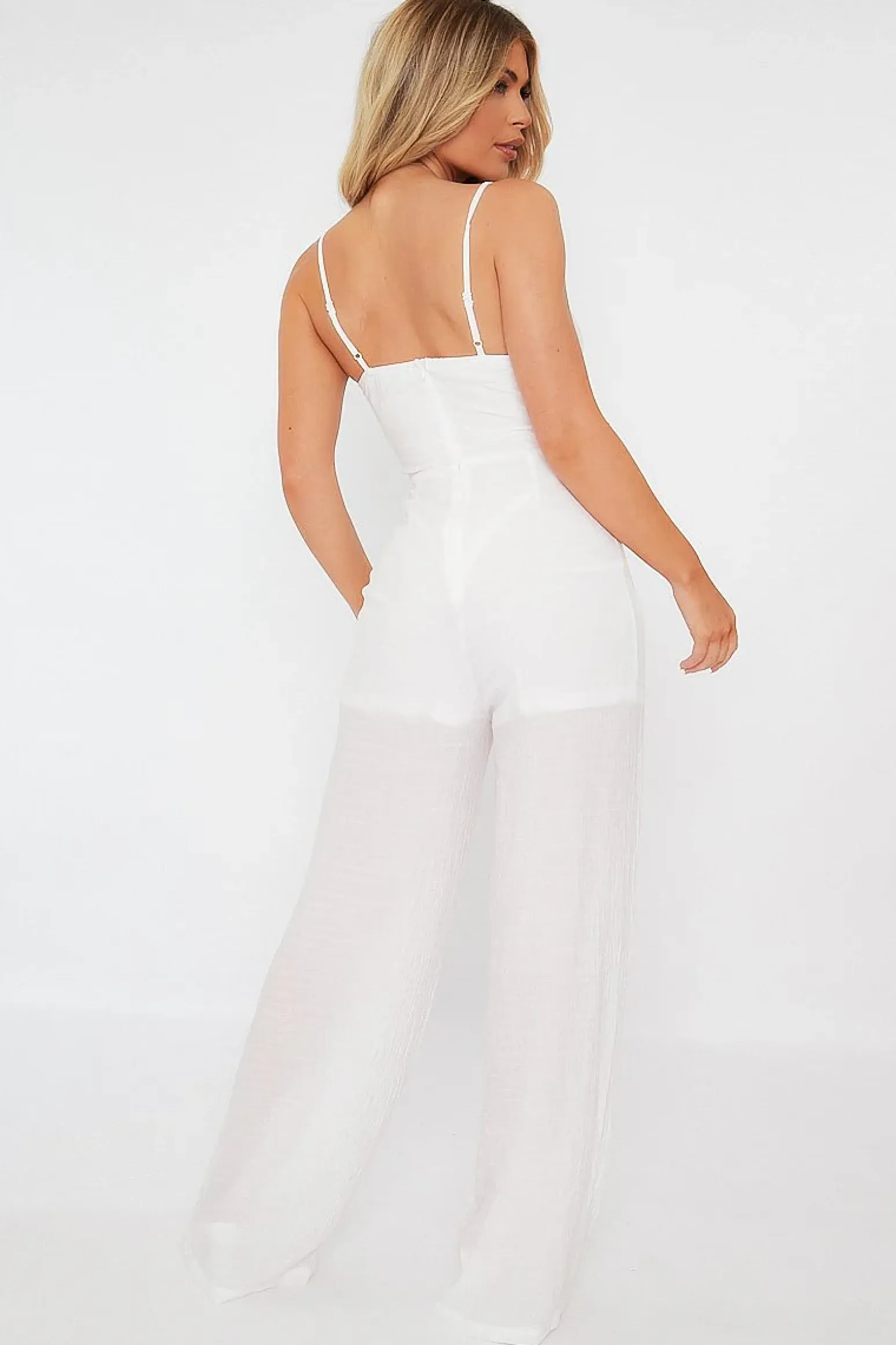 Rebellious Fashion White Tie Detail Wide Leg Jumpsuit - Josilyn