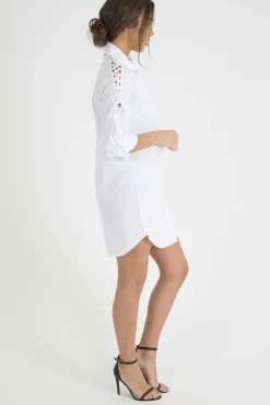 Rebellious Fashion White Tied Shoulder Oversized Shirt Dress - Helen