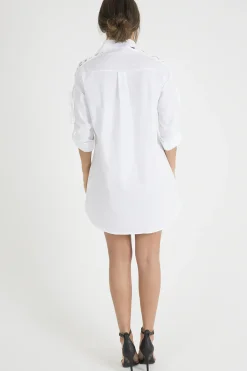 Rebellious Fashion White Tied Shoulder Oversized Shirt Dress - Helen
