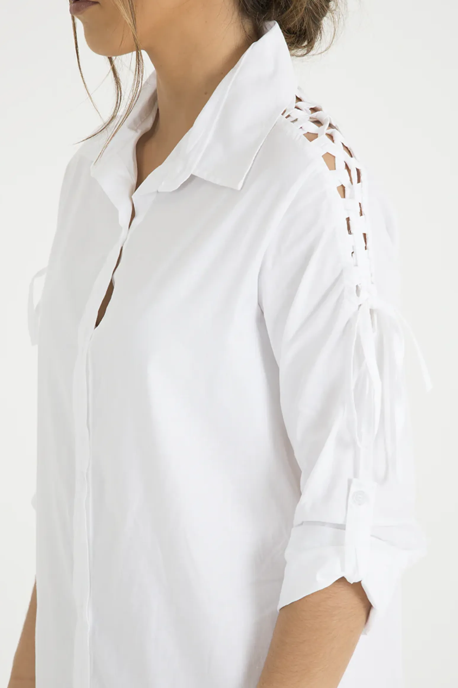 Rebellious Fashion White Tied Shoulder Oversized Shirt Dress - Helen