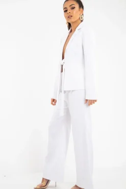 Rebellious Fashion White Tie Front Blazer Wide Leg Trouser Co-Ord - Saphira