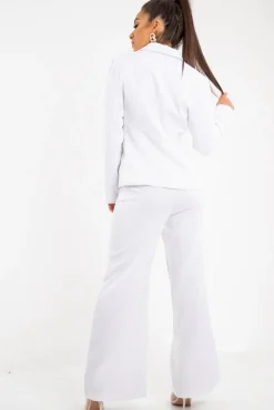 Rebellious Fashion White Tie Front Blazer Wide Leg Trouser Co-Ord - Saphira