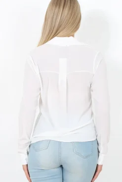 Rebellious Fashion White Tie Front Blouse - Becky