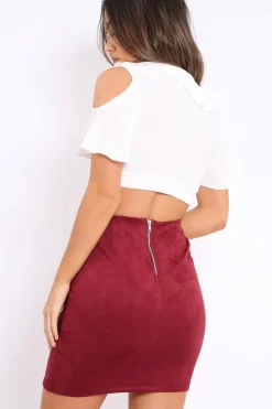 Rebellious Fashion White Tie Front Cold Shoulder Crop Top - Ellinor