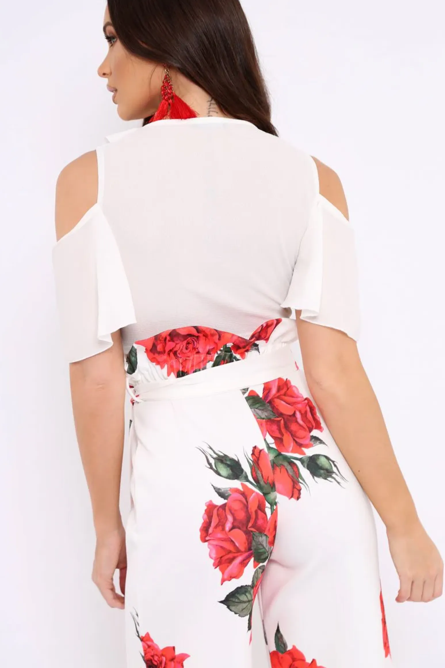 Rebellious Fashion White Tie Front Cold Shoulder Crepe Crop Top - Dalia