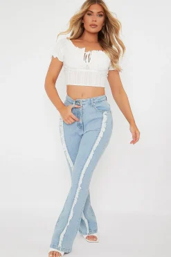 Rebellious Fashion White Tie Front Short Sleeve Crop Top - Denni