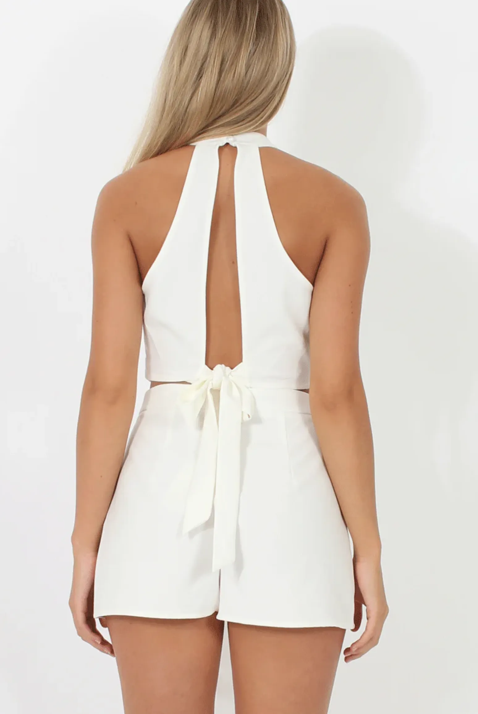 Rebellious Fashion White Tie Front Two Piece - Esta