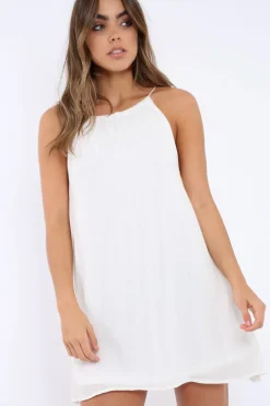 Rebellious Fashion White Tie Neck Shift Dress - Estella
