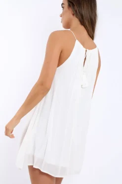 Rebellious Fashion White Tie Neck Shift Dress - Estella