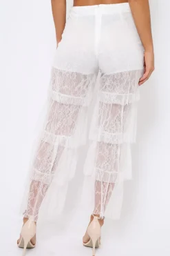 Rebellious Fashion White Tiered Frill Lace Pants - Frida