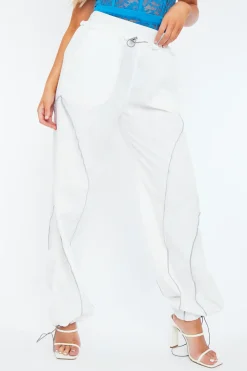 Rebellious Fashion White Toggle Parachute Cargo Trousers - Alura