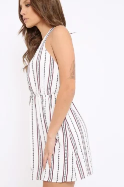 Rebellious Fashion White Tribal Print Halter Neck Mini Dress - Avianna