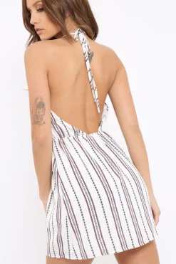 Rebellious Fashion White Tribal Print Halter Neck Mini Dress - Avianna
