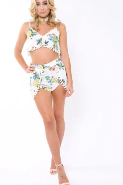 Rebellious Fashion White Tropical Print Shorts - Emma
