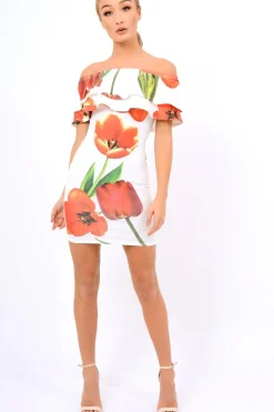Rebellious Fashion White Tulip Bardot Bodycon Dress - Kelis
