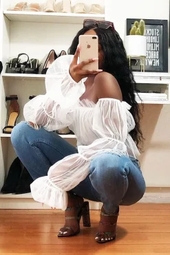 Rebellious Fashion White Tulle Mesh Bardot Crop Top - Gemini