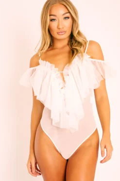 Rebellious Fashion White Tulle Ruffle Bodysuit - Irelia