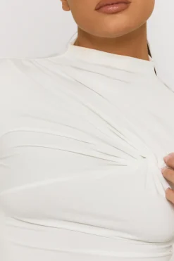 Rebellious Fashion White Twist Detail Long Sleeve Top - Maria