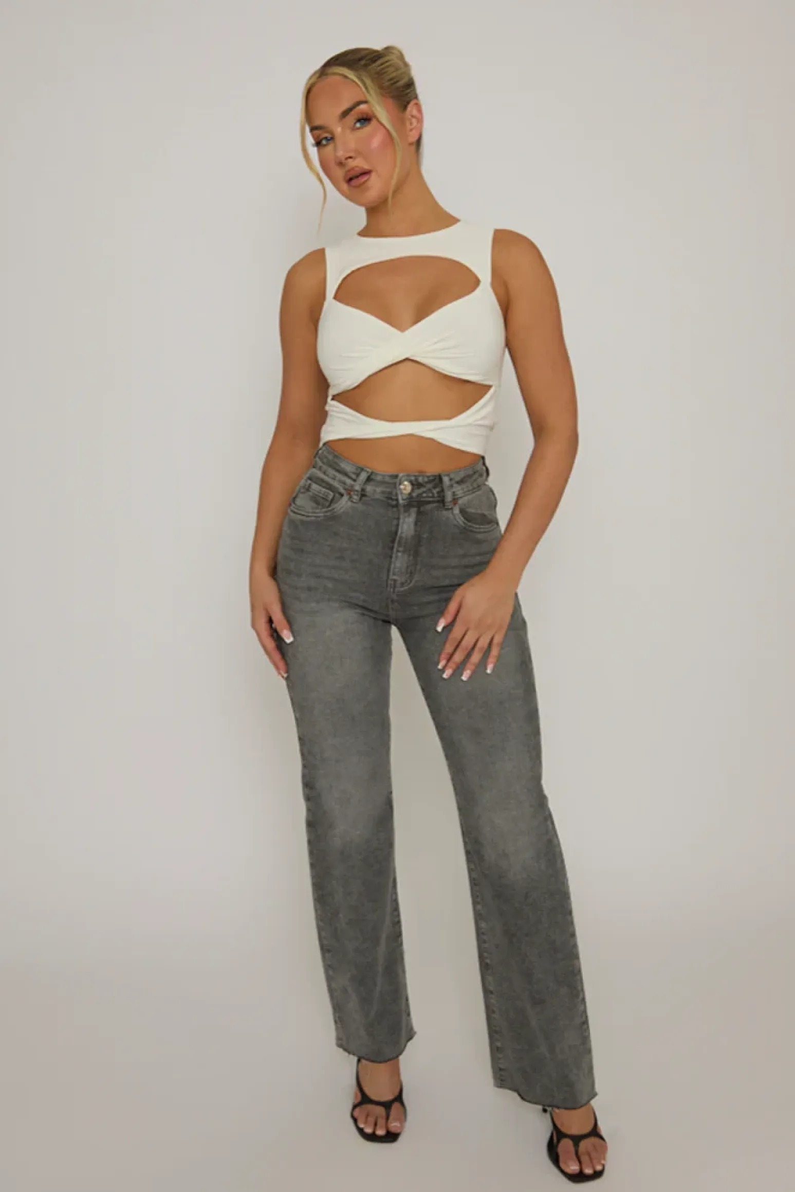 Rebellious Fashion White Twist Front Cut Out Top - Sonia