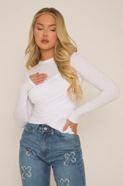 Rebellious Fashion White Twist Long Sleeve Top - Inara