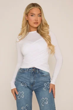 Rebellious Fashion White Twist Long Sleeve Top - Inara