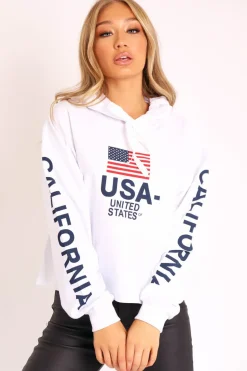 Rebellious Fashion White U.S.A Graphic Printed Hoodie - Jamyla