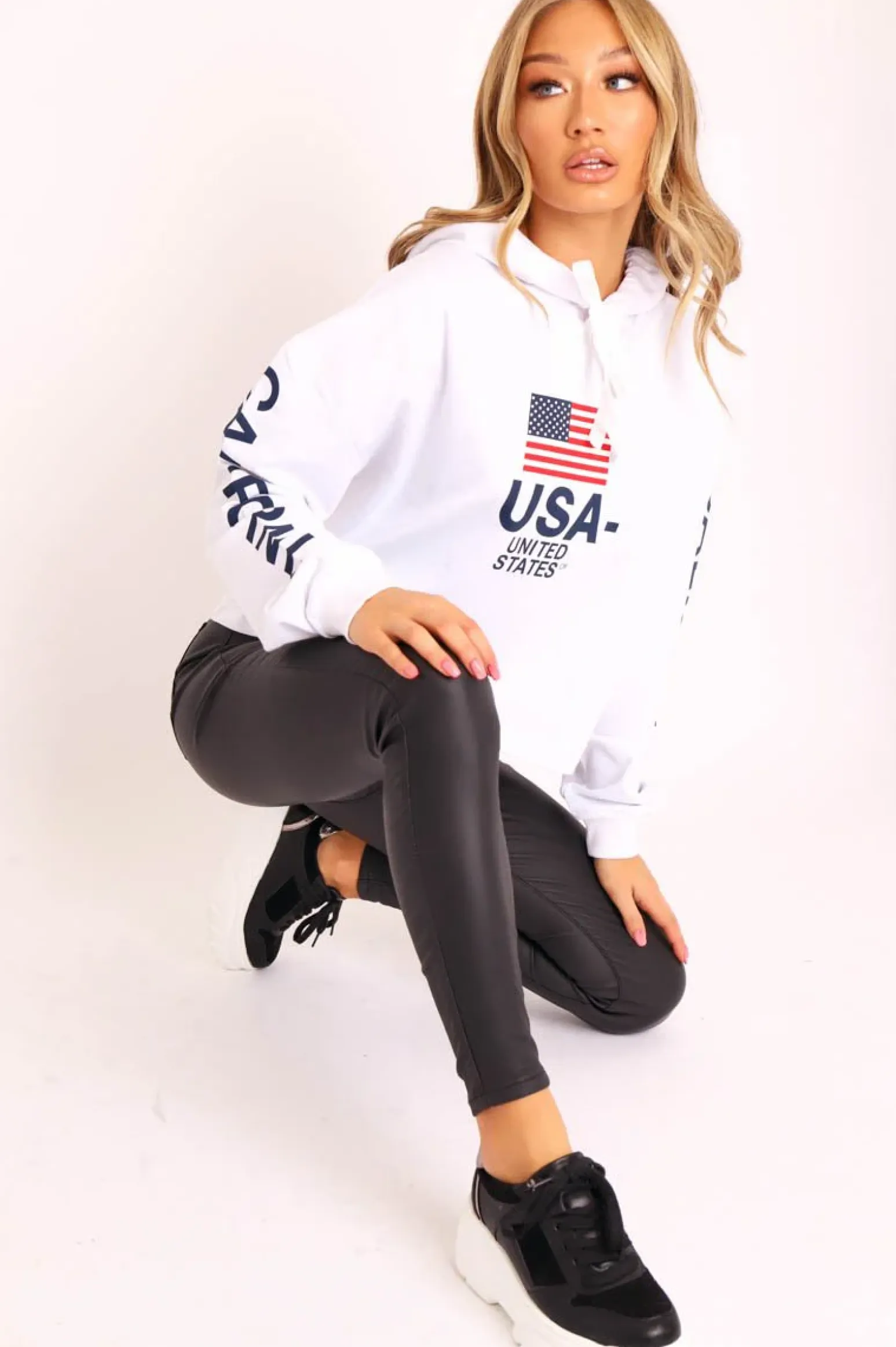 Rebellious Fashion White U.S.A Graphic Printed Hoodie - Jamyla