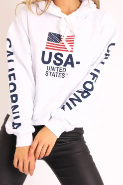 Rebellious Fashion White U.S.A Graphic Printed Hoodie - Jamyla