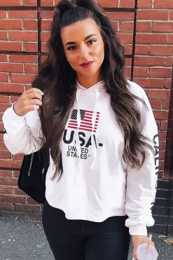 Rebellious Fashion White U.S.A Graphic Printed Hoodie - Jamyla
