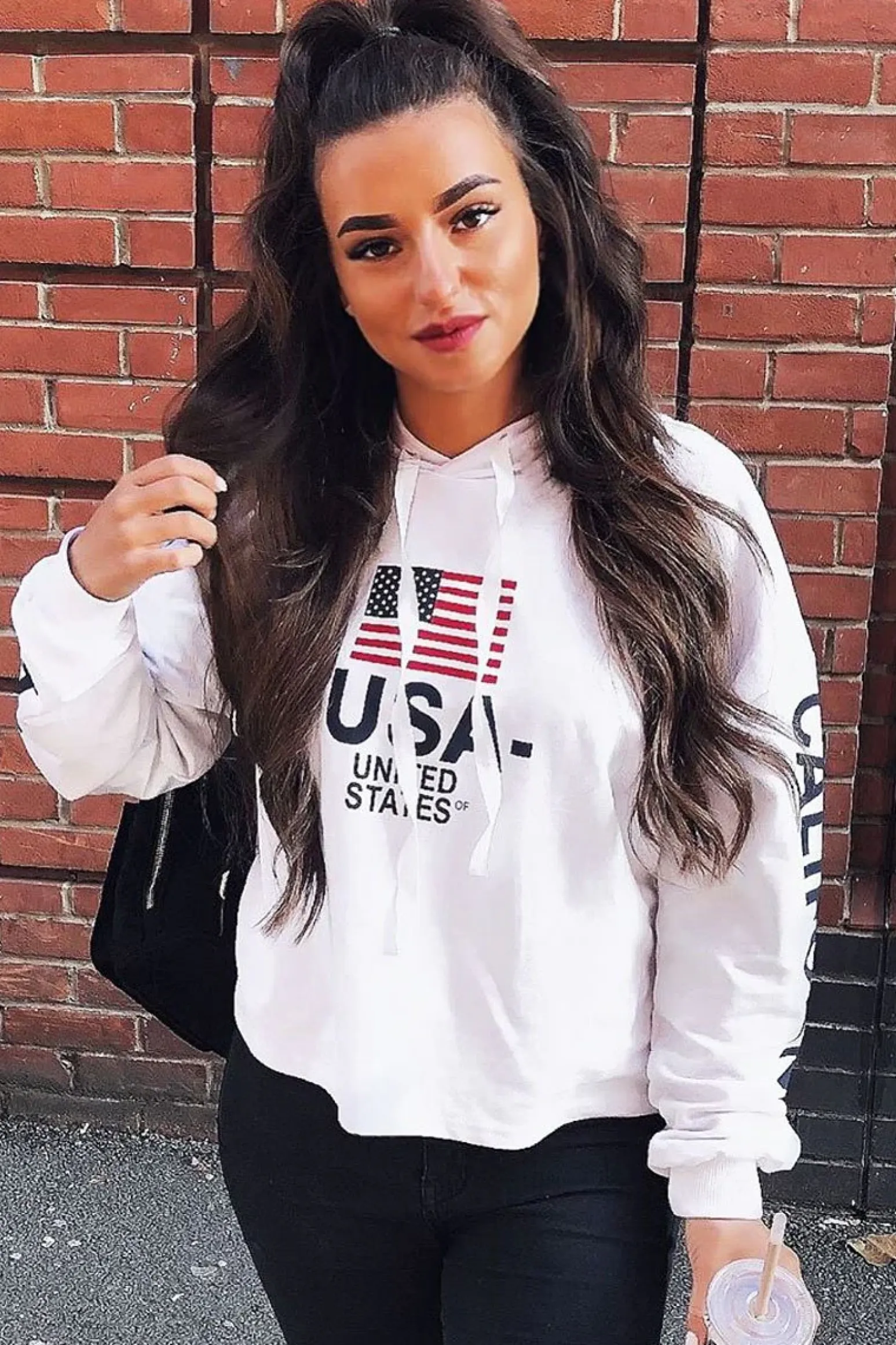 Rebellious Fashion White U.S.A Graphic Printed Hoodie - Jamyla