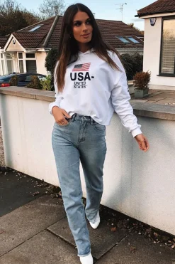 Rebellious Fashion White U.S.A Graphic Printed Hoodie - Jamyla